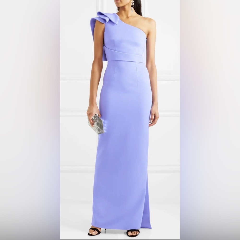 NWT Safiyaa Ethera One Shoulder Draped Crepe Gown Long Dress Periwinkle US 6